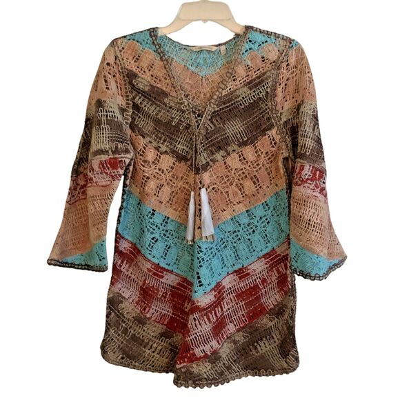 Soft Surroundings Crochet Tunic Womens PXS Woven Chevron Boho Scandi Girl NEW - Picture 3 of 14